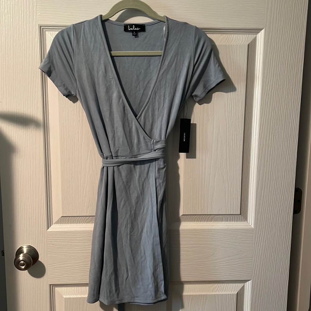 Lulus light blue wrap dress. Size S. New with tags.